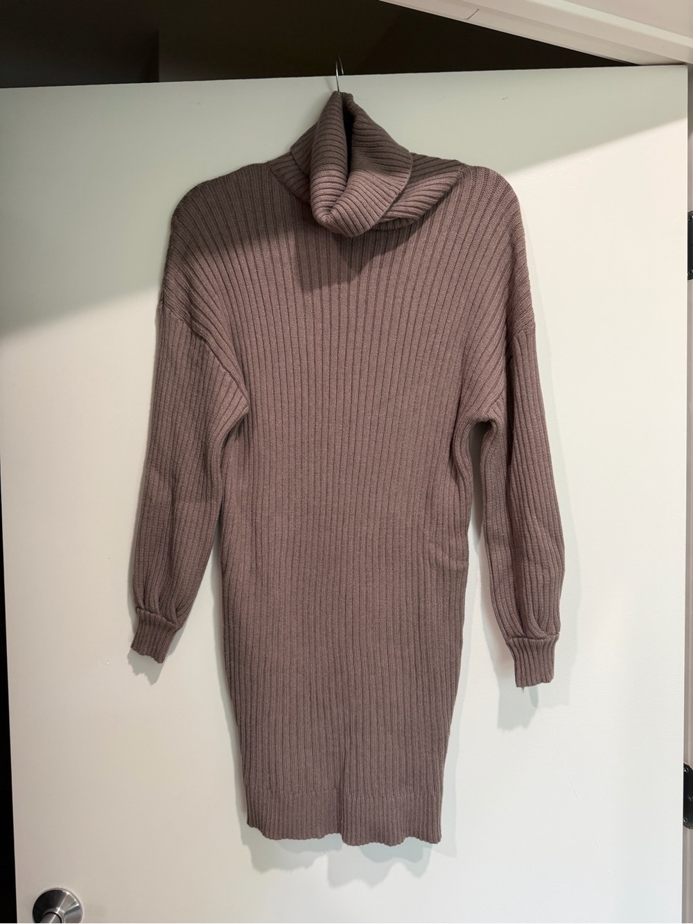 Ribbed Cowl Neck Sweater Dress in Mauve